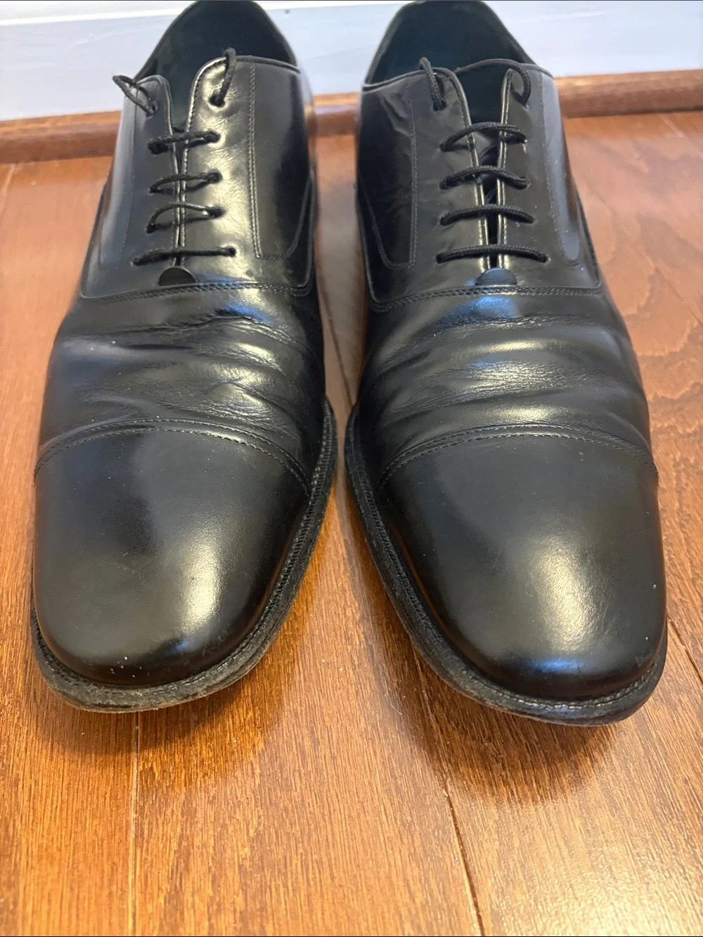 Salvatore Ferragamo Black Leather Cap-Toe Derbys